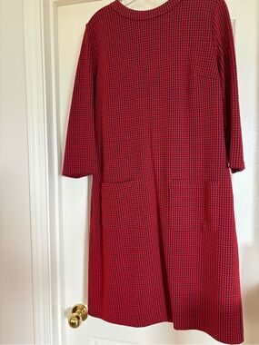Boden Red & Black Houndstooth Midi Shift Dress